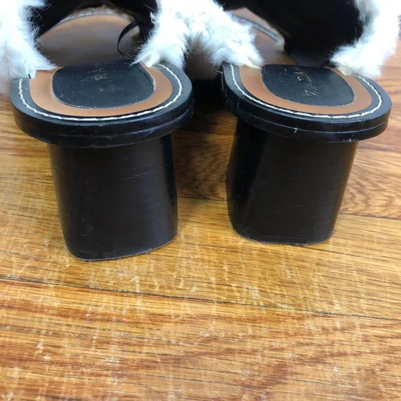 ZARA Open-Toe Sherpa Block Heeled Mules Size 37/6.5 - Picture 7 of 11